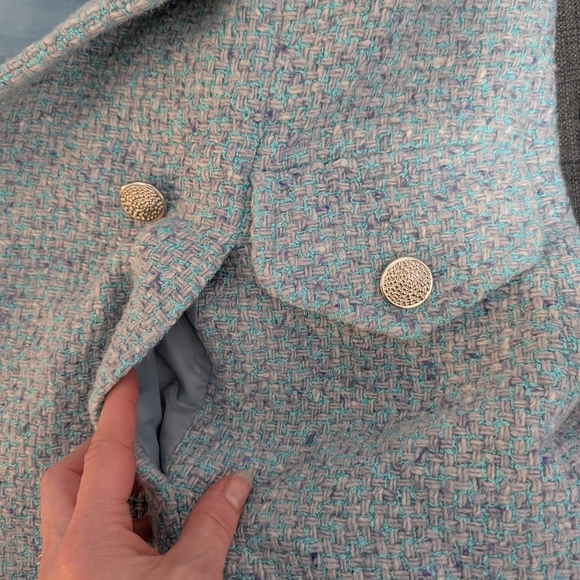 Marvin Richards Women's Tweed Pea Coat in Light Blue With Lavender Accents - Picture 6 of 7